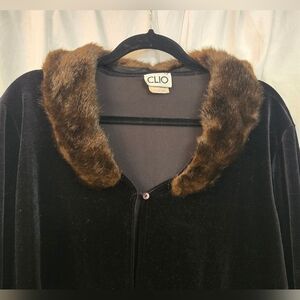 Clio Black Velvet Jacket with Brown Faux Fur Collar Vintage